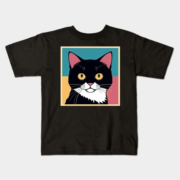 Black Tuxedo Cat Graphic Kids T-Shirt by CursedContent